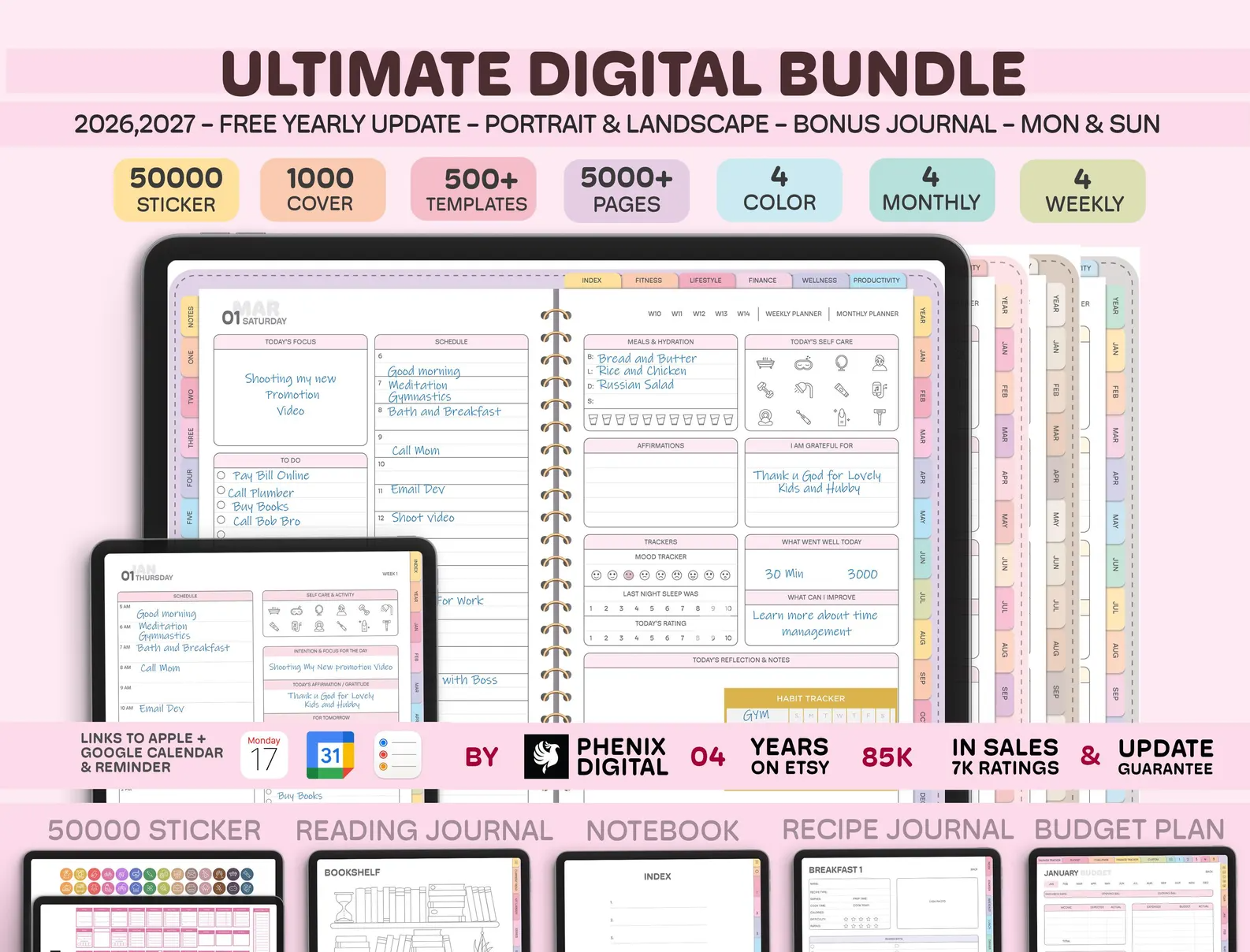 All-in-One Digital Planner 2025, 2026, 2027, Digital Planner, Digital Journal, Digital Goodnotes Template, Weekly, Daily Planner, Notability